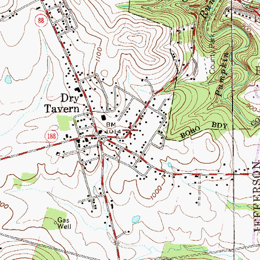Topographic Map of Dry Tavern Census Designated Place, PA