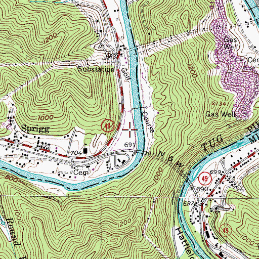 Topographic Map of Tug Valley Country Club Golf Course, WV