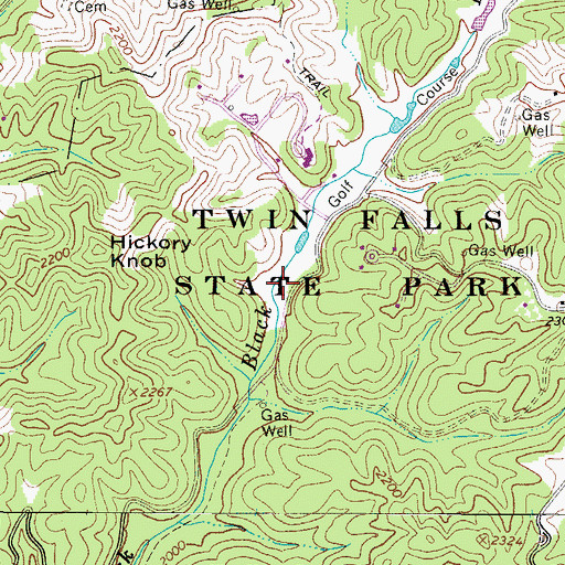 Topographic Map of Twin Falls Resort State Park Golf Course, WV