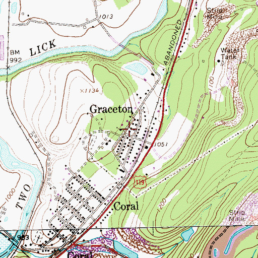Topographic Map of Graceton Census Designated Place, PA