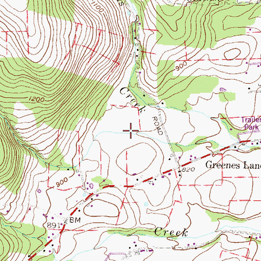 Topographic Map of Greens Landing Census Designated Place, PA