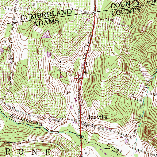 Topographic Map of Idaville Census Designated Place, PA