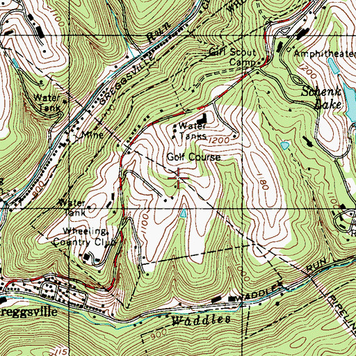 Topographic Map of Wheeling Country Club Golf Course, WV