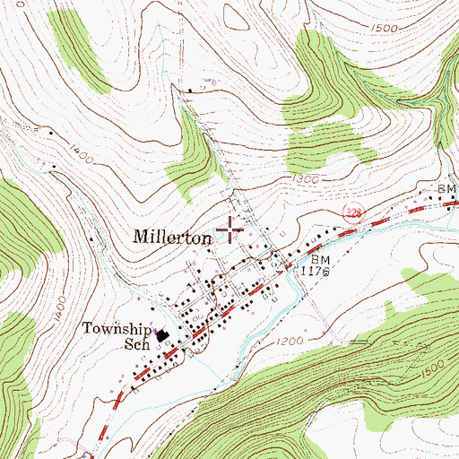 Topographic Map of Millerton Census Designated Place, PA