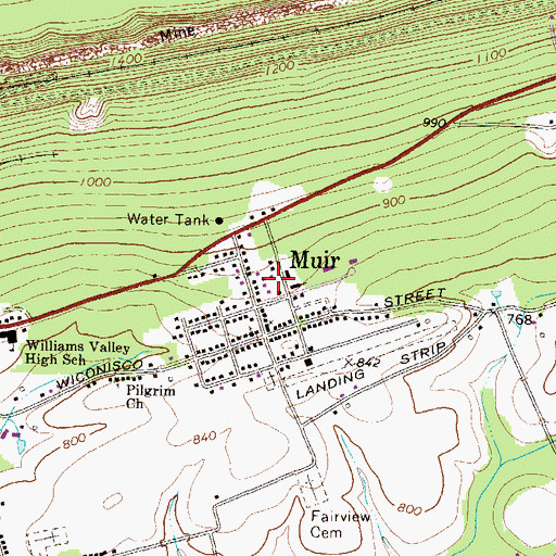 Topographic Map of Muir Census Designated Place, PA