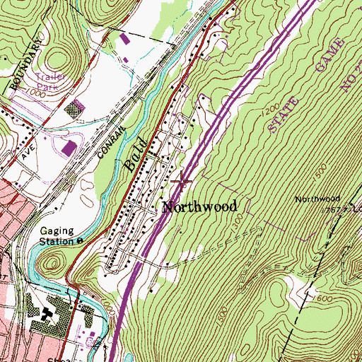Topographic Map of Northwood Census Designated Place, PA