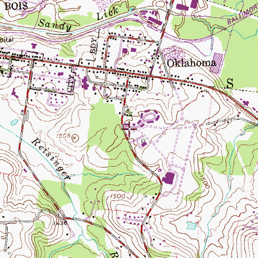 Topographic Map of Oklahoma Census Designated Place, PA