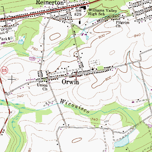 Topographic Map of Orwin Census Designated Place, PA