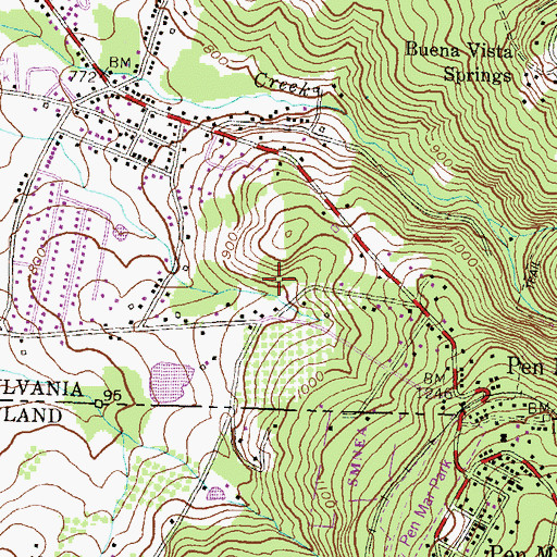 Topographic Map of Pen Mar Census Designated Place, PA