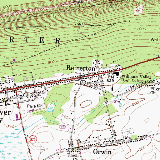 Topographic Map of Reinerton Census Designated Place, PA