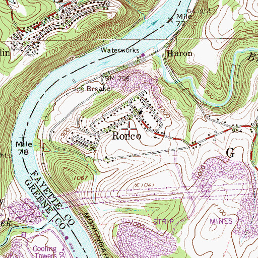 Topographic Map of Ronco Census Designated Place, PA