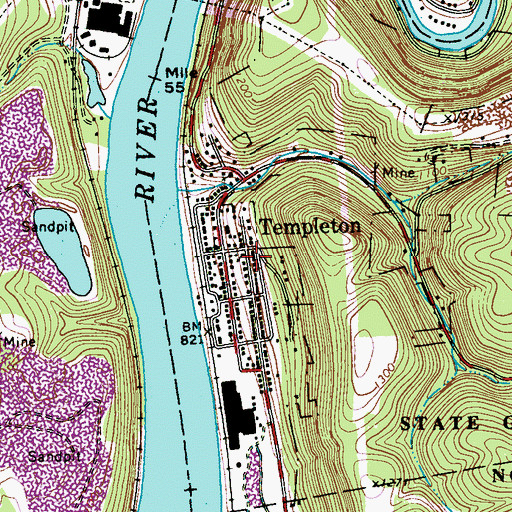 Topographic Map of Templeton Census Designated Place, PA