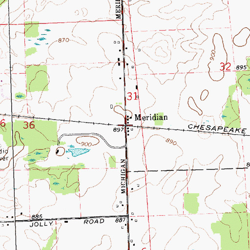 Topographic Map of Meridian Post Office (historical), MI