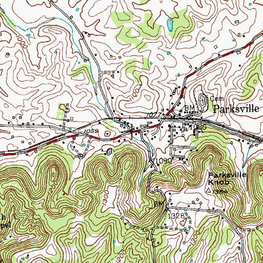 Topographic Map of Parksville Post Office, KY