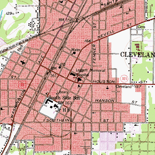 Topographic Map of First United Methodist Church of Cleveland, TX