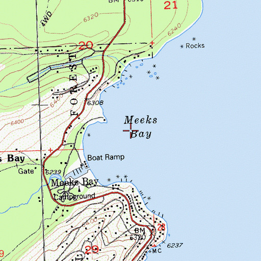 Topographic Map of Meeks Bay, CA