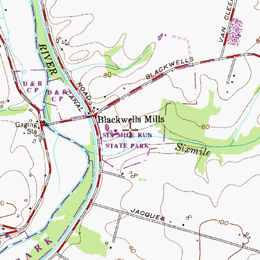 Topographic Map of Six Mile Run State Park, NJ