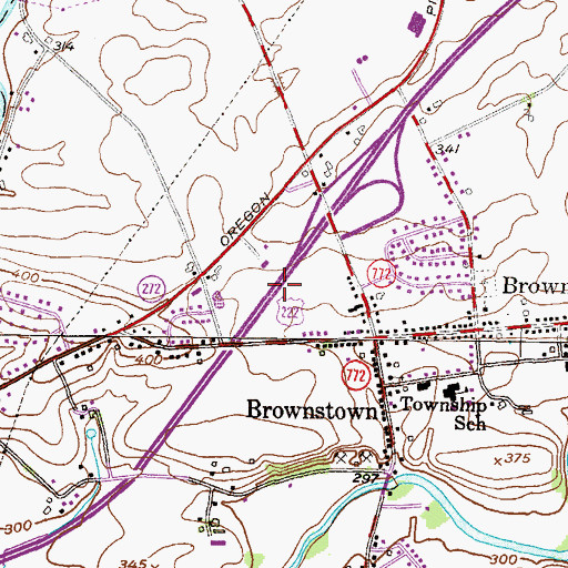 Topographic Map of Brownstown Census Designated Place, PA