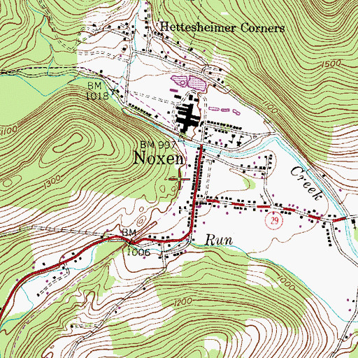 Topographic Map of Noxen Census Designated Place, PA