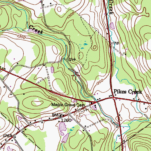 Topographic Map of Pikes Creek Census Designated Place, PA