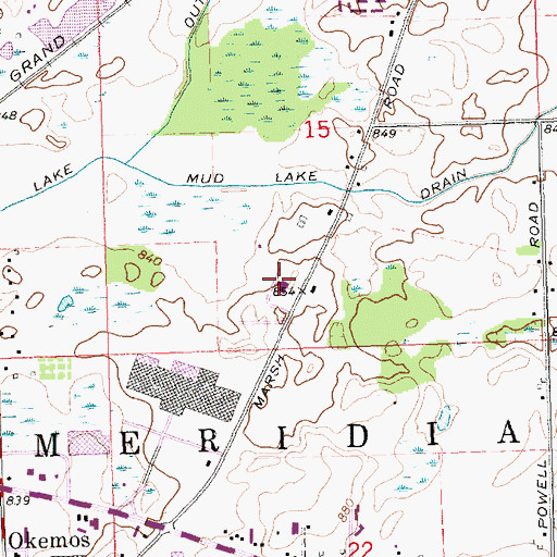 Topographic Map of Meridian Historic Village, MI