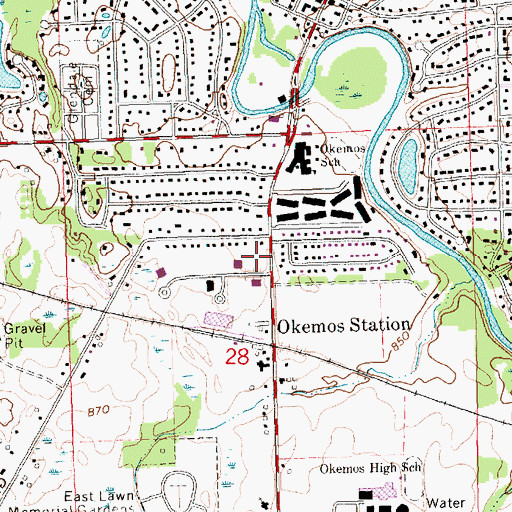 Topographic Map of Okemos Library, MI