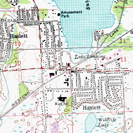 Topographic Map of Haslett Post Office, MI