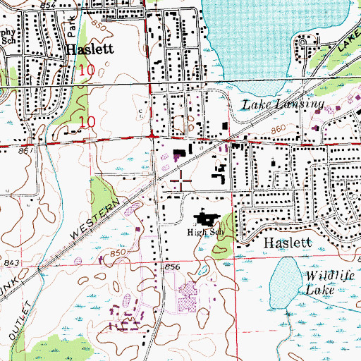 Topographic Map of Meridian High School, MI