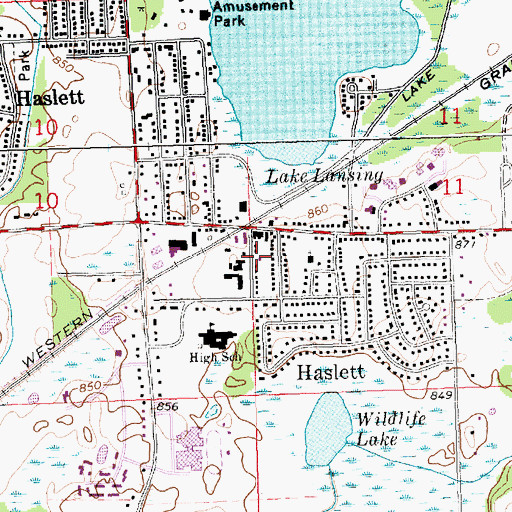 Topographic Map of Haslett Library, MI