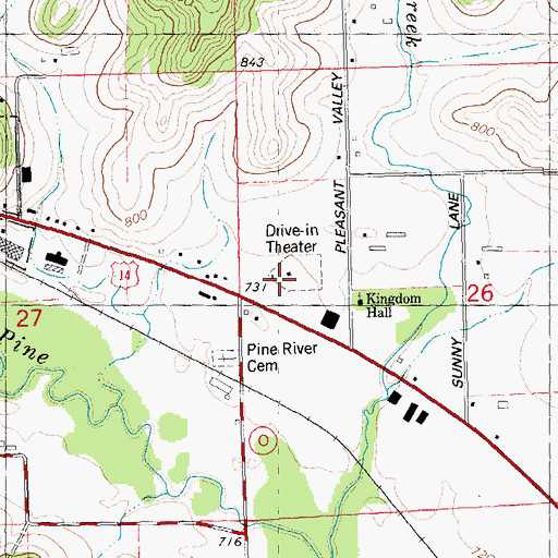 Topographic Map of Starlite 14 Drive-In, WI