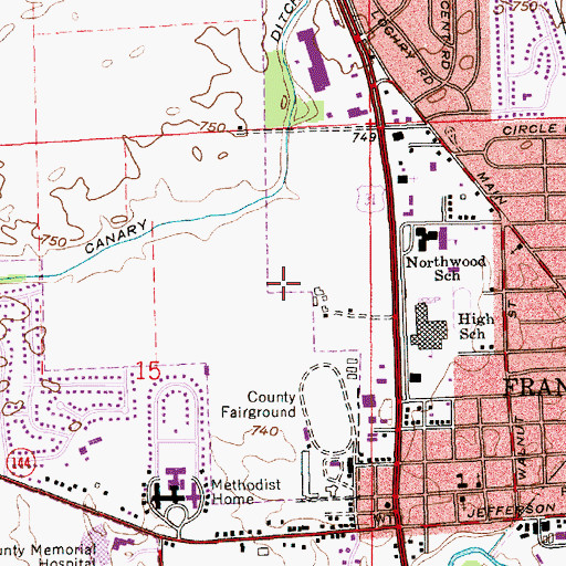 Topographic Map of Canary Creek Outdoor Cinema, IN