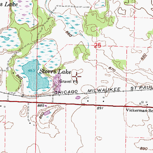Topographic Map of Stores Lake Pit, WI