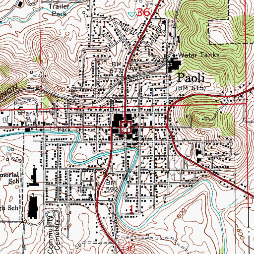 Topographic Map of Orange County Courthouse, IN
