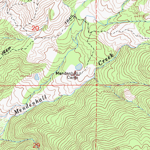 Topographic Map of Mendenhall Camp, CA