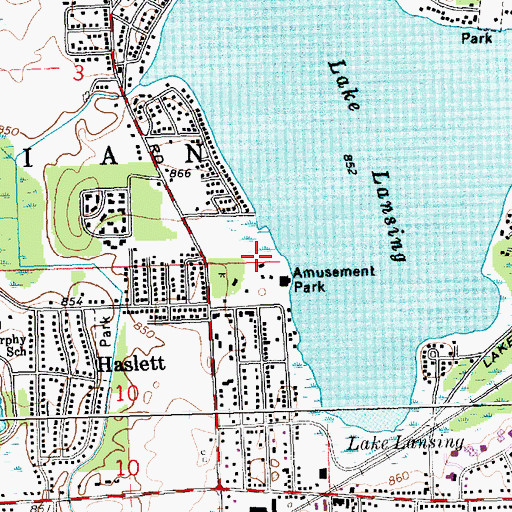 Topographic Map of Lake Lansing Park South, MI