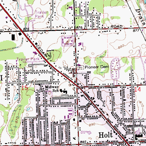 Topographic Map of Holt United Methodist Church, MI