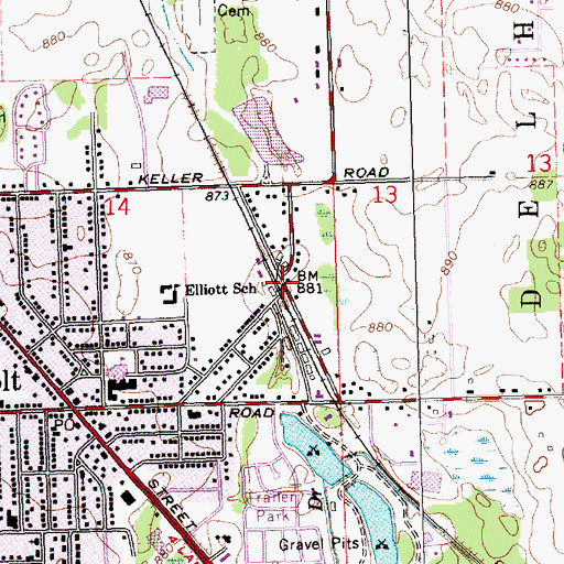 Topographic Map of Holt Station, MI