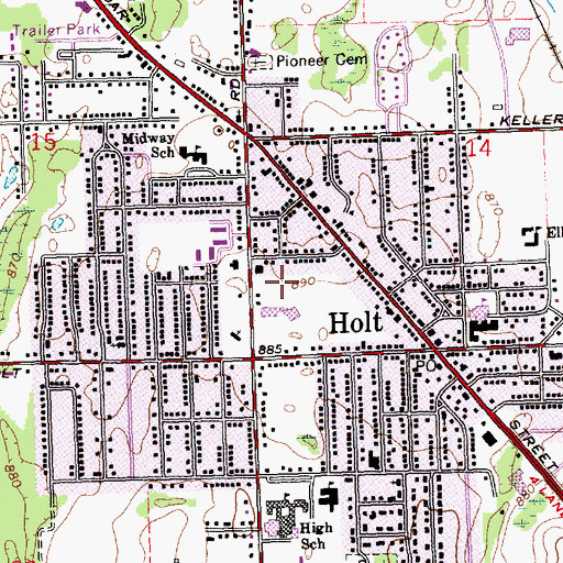 Topographic Map of Holt-Delhi Library, MI