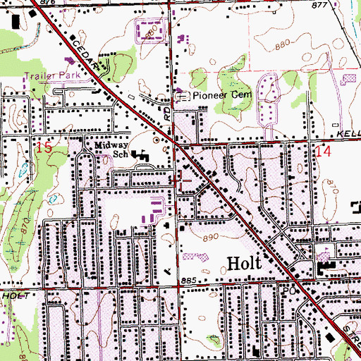 Topographic Map of Holt Post Office, MI
