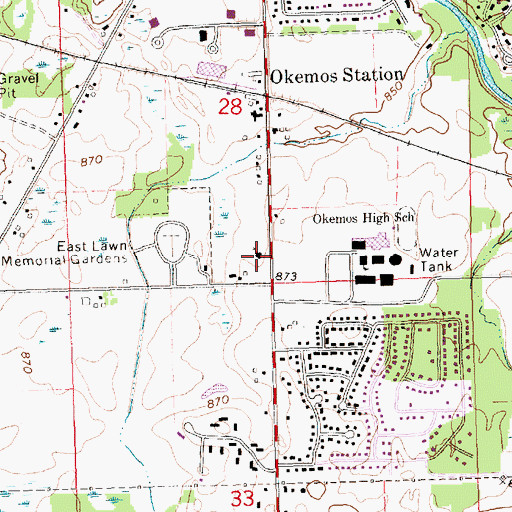 Topographic Map of Presbyterian Church of Okemos, MI