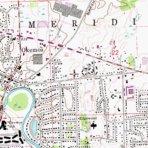 Topographic Map of Okemos Community Church, MI