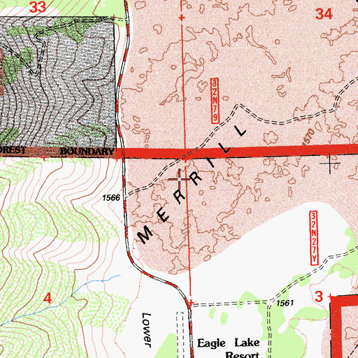 Topographic Map of Merrill Burn, CA