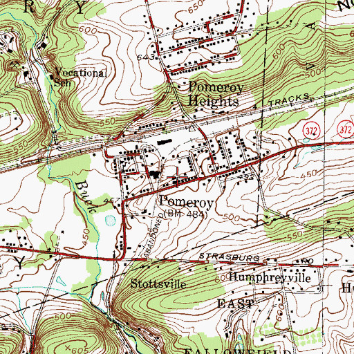 Topographic Map of Pomeroy Census Designated Place, PA