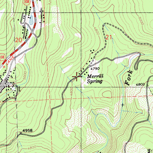 Topographic Map of Merrill Spring, CA