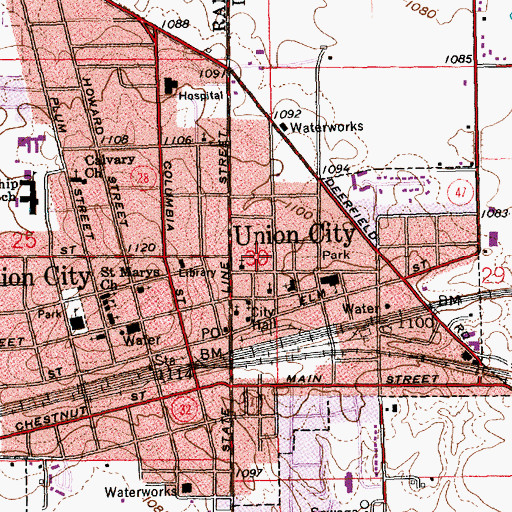 Topographic Map of Union City Mobile Home Park, OH