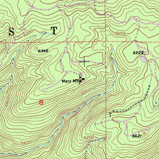 Topographic Map of Merz Mine, CA