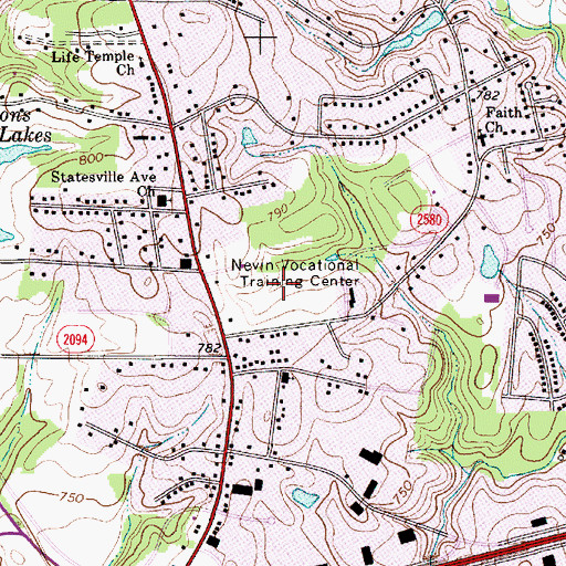 Topographic Map of Nevin, NC