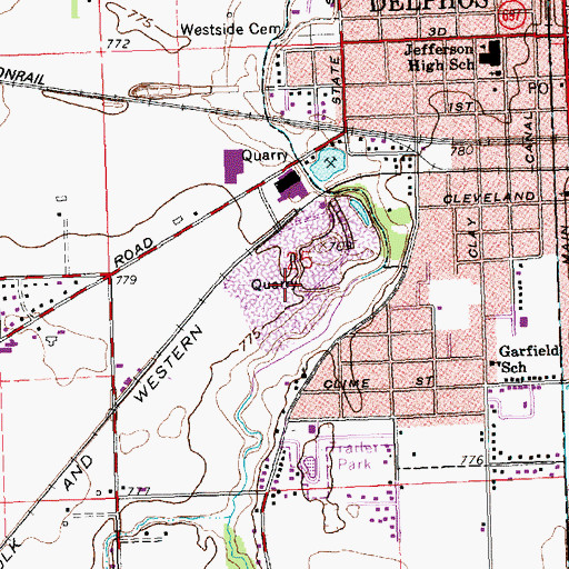 Topographic Map of Delphos Quarry, OH