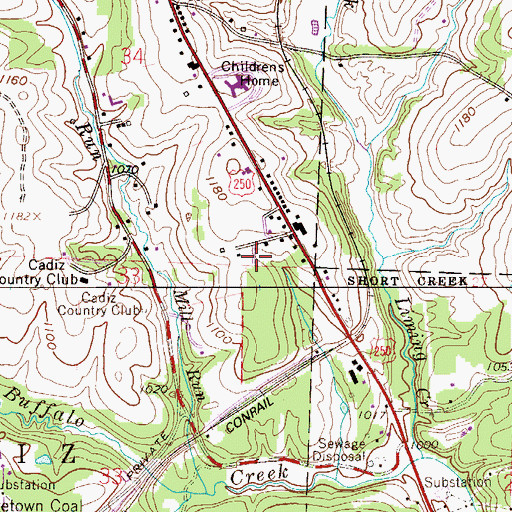 Topographic Map of Hurseys Trailer Court, OH