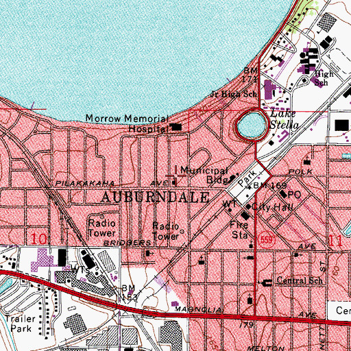 Topographic Map of First Presbyterian Church of Auburndale, FL